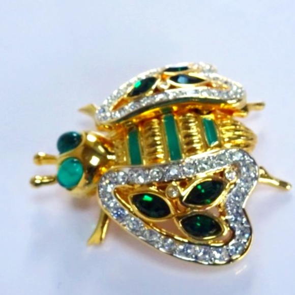VALENTINO Garavani Crystal Poured Glass Pate de Verre Gripoix Bug Bee Pin Brooch - Picture 3 of 15
